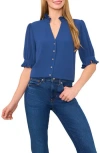 Cece V-neck Button-up Shirt In Blue