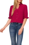 Cece V-neck Button-up Shirt In Deep Sangria Burgundy