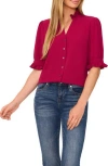 Cece V-neck Button-up Shirt In Deep Sangria Burgundy