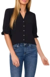 Cece V-neck Button-up Shirt In Rich Black