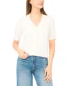 Cece Covered Button Short Sleeve Cardigan In White
