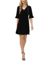 Cece V Neck Elbow Sleeve Velvet Minidress In Black