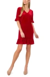 Cece V Neck Elbow Sleeve Velvet Minidress In Luminous Red