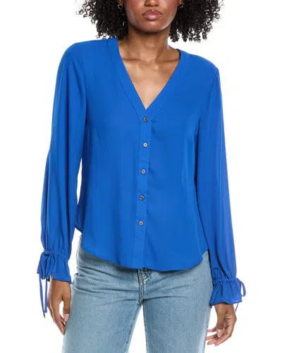 Cece V-neck Flounce Blouse In Blue