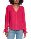 Cece V-neck Button Front Long Sleeve Top In Pink