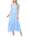 Cece V Neck Flutter Sleeve Maxi Dress In Waterfall