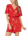 Cece V Neck Flutter Sleeve Romper In Red