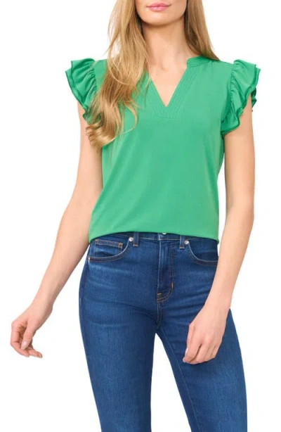 Cece V-neck Flutter Sleeve Shirt In Medium Green