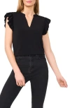 Cece V-neck Flutter Sleeve Shirt In Rich Black