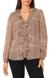 Cece V-neck Ruffle Top In Brown