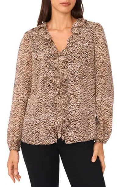 Cece V-neck Ruffle Top In Brown