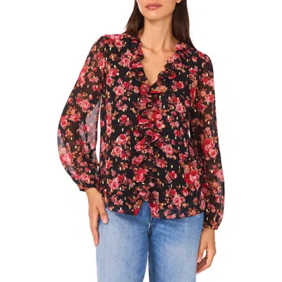 Cece V-neck Ruffle Top In Multi