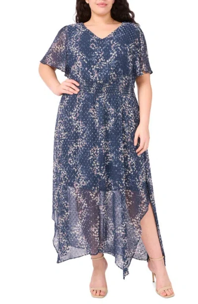 Cece V-neck Smocked Waist Maxi Dress In Blue
