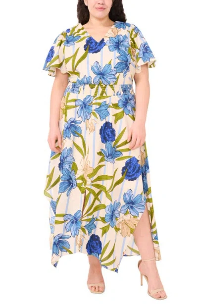 Cece V-neck Smocked Waist Maxi Dress In Multi