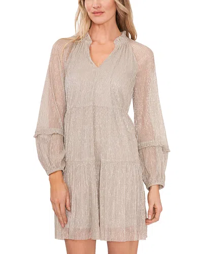 Cece V Neck Sparkle Babydoll Dress In Gray