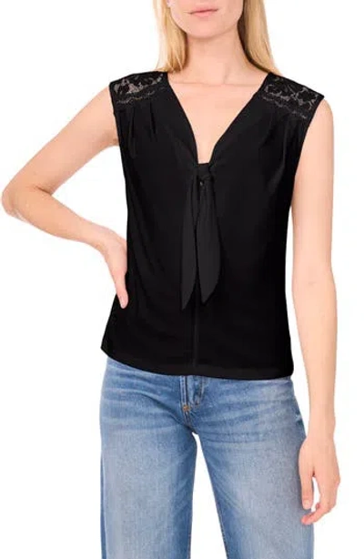 Cece V-neck Tie Front Sleeveless Top In Black