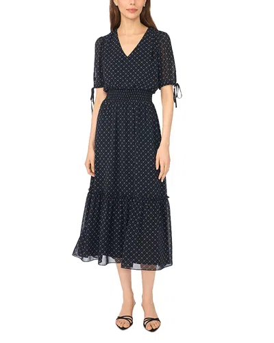 Cece V Neck Tie Sleeve Midi Dress In Black