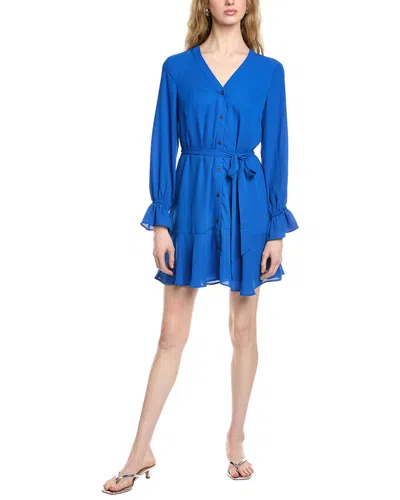 Cece V-neck Tie Waist Dress In Blue