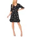 Cece V-neck Tiered Ruffles Shift Dress In Black