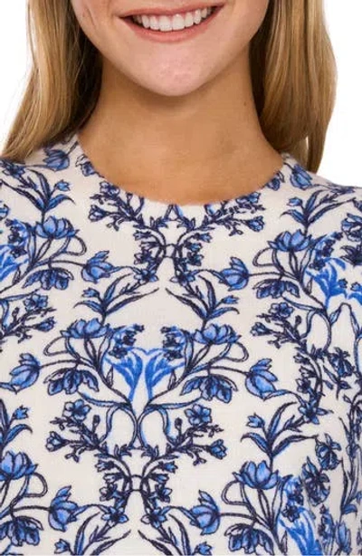 Cece Vanna Floral Short Sleeve Crop Sweater In Dutch Canal