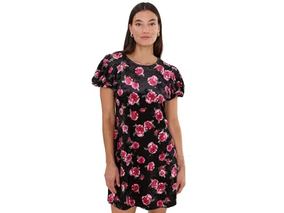 Cece Velvet Bubble Sleeve Jewel Neck Short Sleeve Dress Women's Dress Rich Black: Lg, Polyester/spandex In Multi
