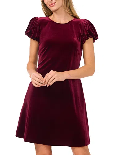 Cece Velvet Bubble Sleeve Mini Dress In Burgundy