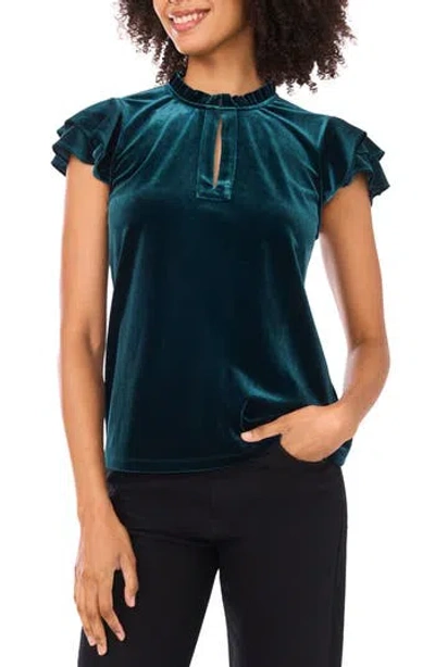 Cece Velvet Flutter Sleeve Top In Gray