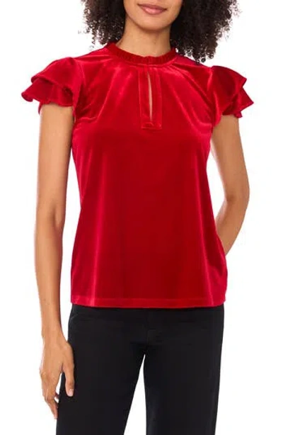 Cece Velvet Flutter Sleeve Top In Multi
