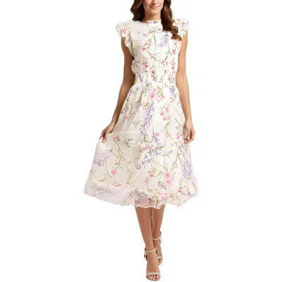 Cece Vibrant Blooms Womens Floral Print Manmade Fit & Flare Dress