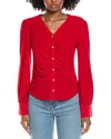 Cece V-neck Button Down Shirred Blouse In Red
