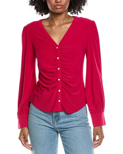 Cece V-neck Button Down Shirred Blouse In Pink