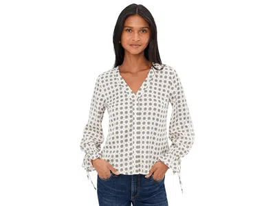 Cece V-neck Button Down Tie Sleeve Top In White