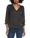Cece V-neck Button Front Blouse In Black