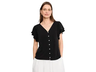 Cece V-neck Button Front Flutter Sleeve Top Women's Clothing Rich Black: 2xl