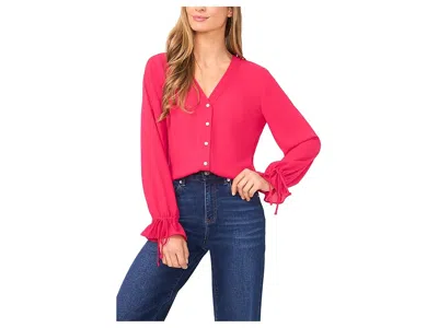 CECE V-NECK BUTTON FRONT LONG SLEEVE TOP