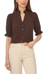 Cece V-neck Button-up Shirt In Brown