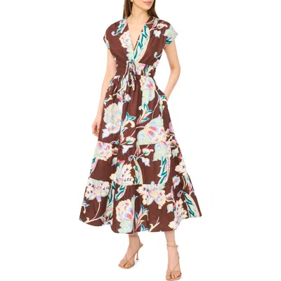 Cece V-neck Cotton Midi Dress In Brown