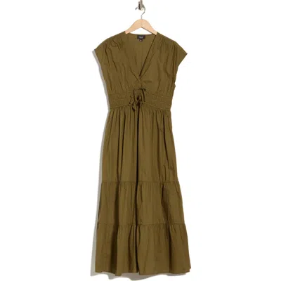 Cece V-neck Cotton Midi Dress In Green