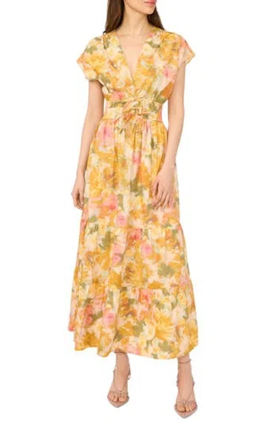 Cece V-neck Cotton Midi Dress In Multi