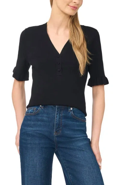 Cece V-neck Elbow Sleeve Sweater In Black