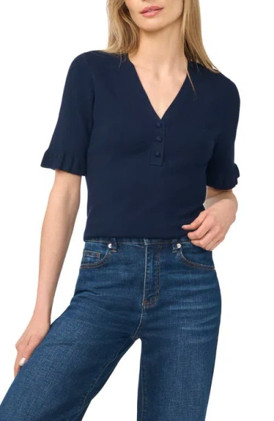 Cece V-neck Elbow Sleeve Sweater In Blue