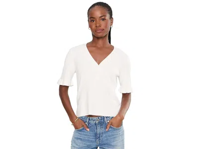 Cece V-neck Elbow Sleeve Sweater Top With Ruffle Women's Sweater New Ivory: Md, Polyester In White