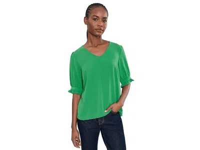 Cece V-neck Elbow Sleeve Top In Green