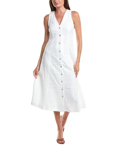 Cece V-neck Midi Button Down Midi Dress In White