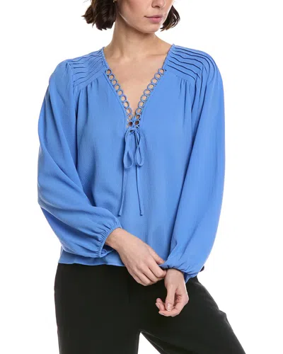 Cece V-neck Pintuck Blouse In Blue