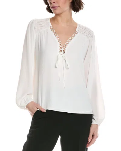 Cece V-neck Pintuck Blouse In White