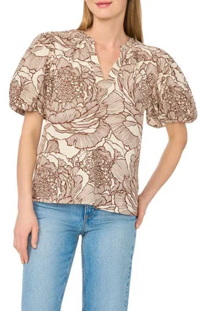 Cece V-neck Puff Sleeve Top In White