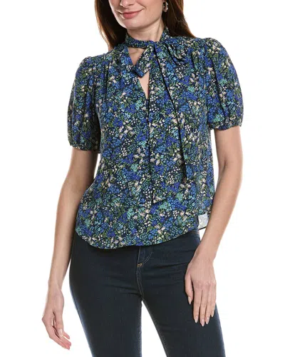 Cece V-neck Shirred Blouse In Blue