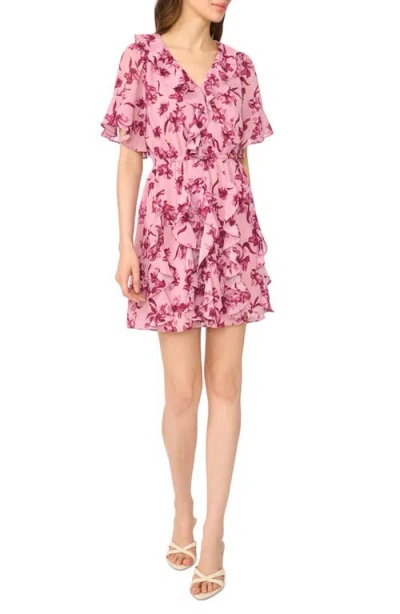 Cece Waterfall Ruffle Minidress In Pink