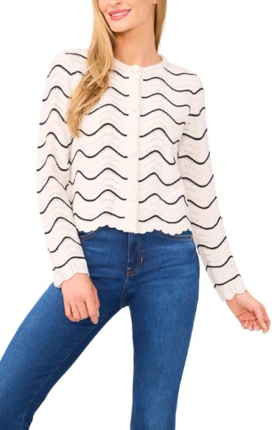 Cece Wave Stripe Scalloped Cardigan In White